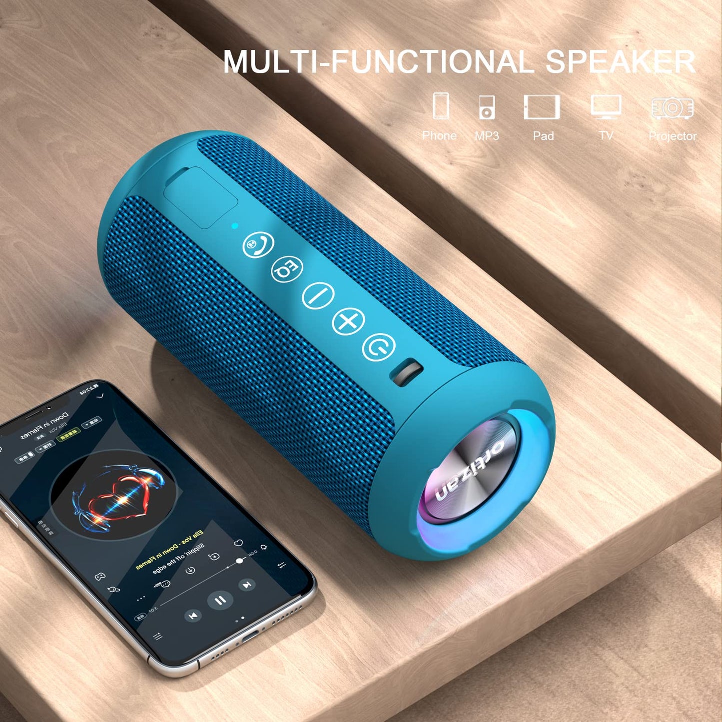 Ortizan Portable Bluetooth Speaker, IPX7 Waterproof Wireless Speaker with 24W Loud Stereo Sound, Outdoor Speakers with Bluetooth 5.0, 30H Playtime,66ft Bluetooth Range, Dual Pairing for Home