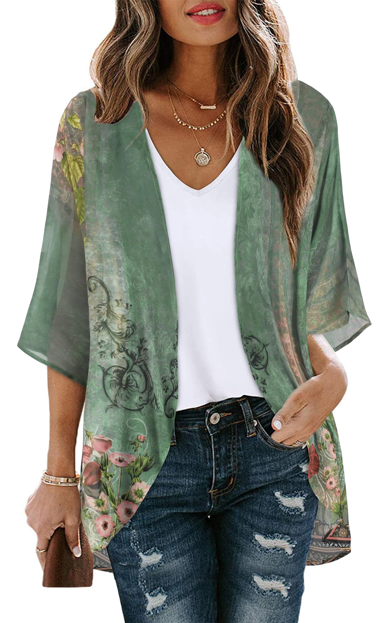 CHICALLURE Womens Summer Tops Kimono Cardigan Floral Beach Cover up Casual Jackets Shirts