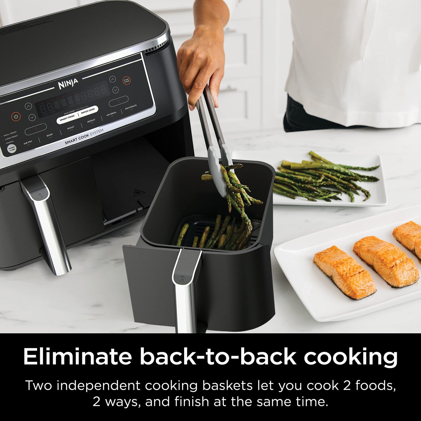 Ninja Foodi 6-in-1 8-qt. (7.6L) 2-Basket Air Fryer DualZone Technology, Match Cook & Smart Finish to Roast, Broil, Dehydrate & More for Quick, Easy Meals, Slate Grey (DZ201C) Canadian Version