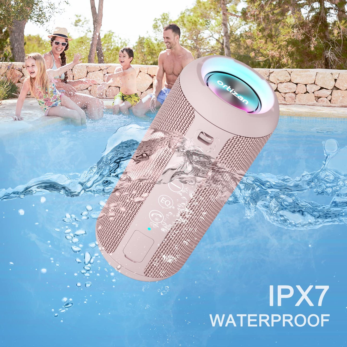 Ortizan Portable Bluetooth Speaker, IPX7 Waterproof Wireless Speaker with 24W Loud Stereo Sound, Outdoor Speakers with Bluetooth 5.0, 30H Playtime,66ft Bluetooth Range, Dual Pairing for Home
