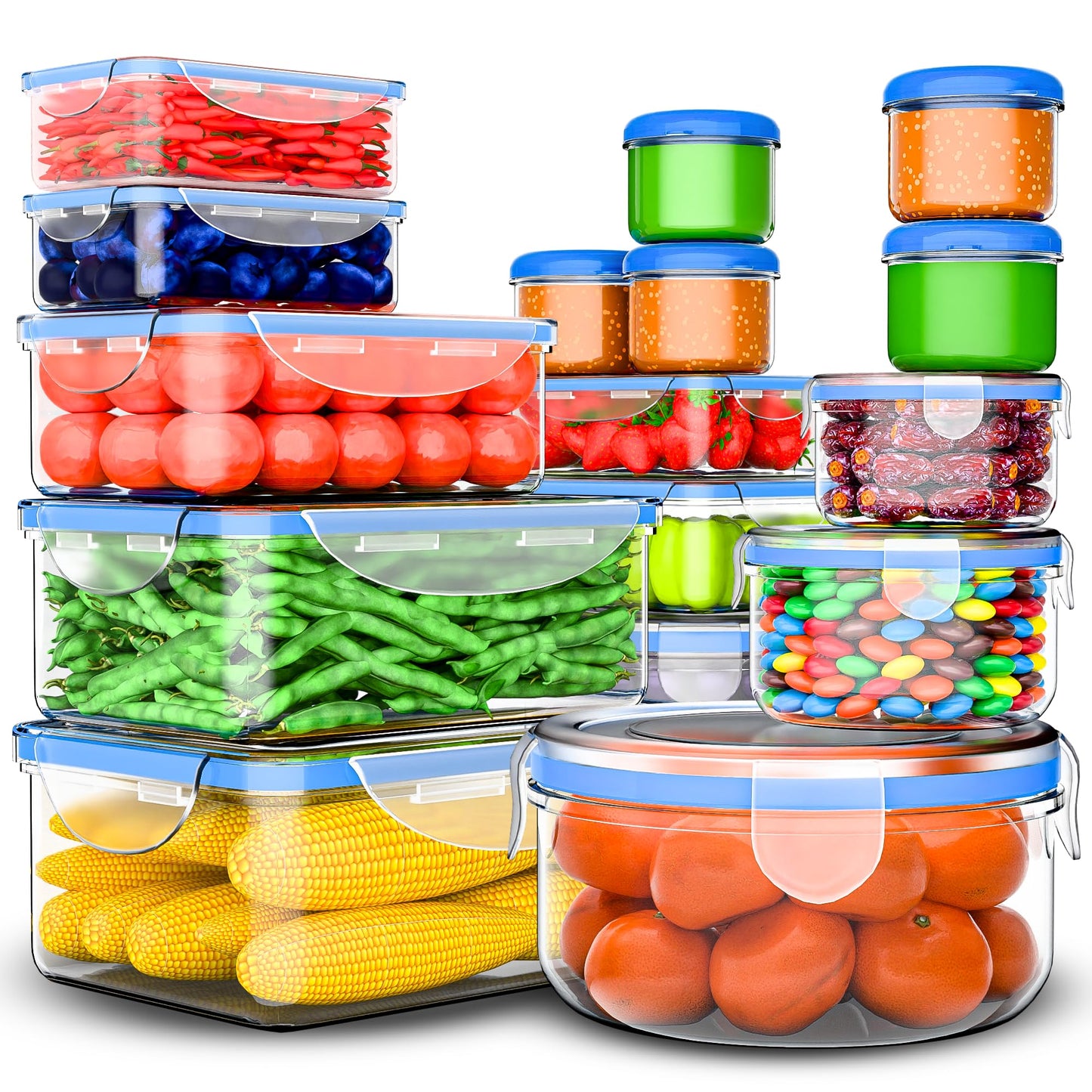 50 Pcs Large Food Storage Containers with Lids Airtight-85 oz to Sauces Box-Total 526Oz Stackable Kitchen Bowls Set Meal Prep Containers-BPA Free Leak proof Plastic Freezer Microwave safe