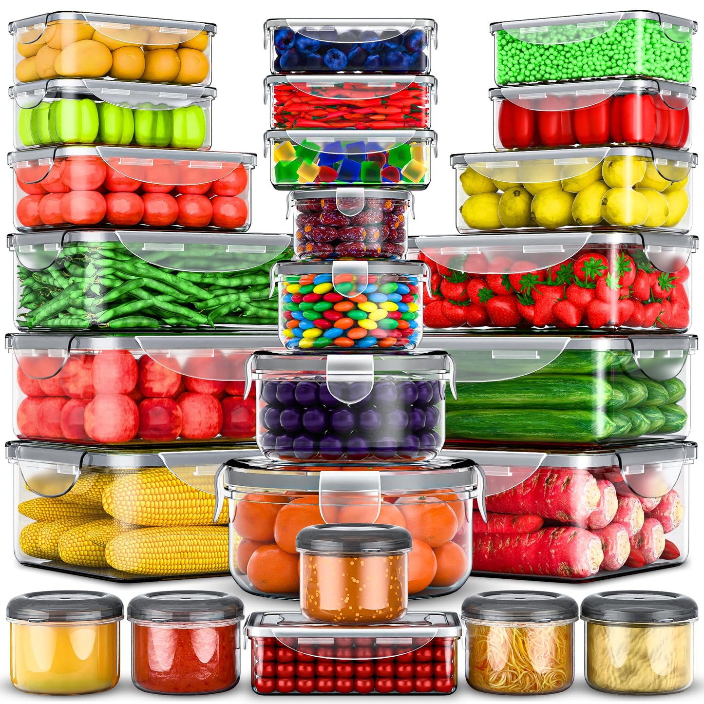50 Pcs Large Food Storage Containers with Lids Airtight-85 oz to Sauces Box-Total 526Oz Stackable Kitchen Bowls Set Meal Prep Containers-BPA Free Leak proof Plastic Freezer Microwave safe