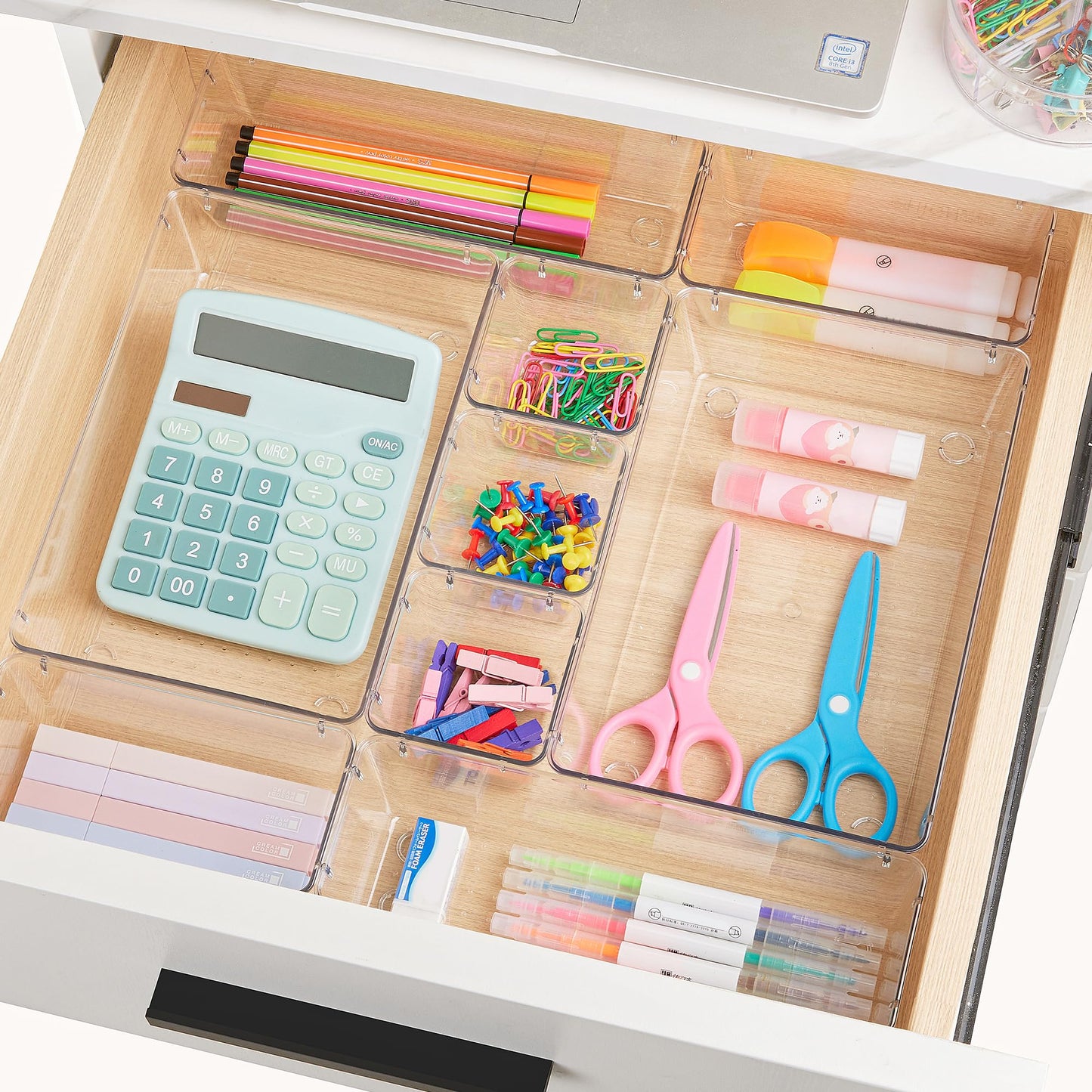 Vtopmart 25 PCS Plastic Clear Drawer Organizer, Acrylic Desk Drawer organizers, Organization and Storage for Makeup, Bathroom, Office, kitchen, Bedroom