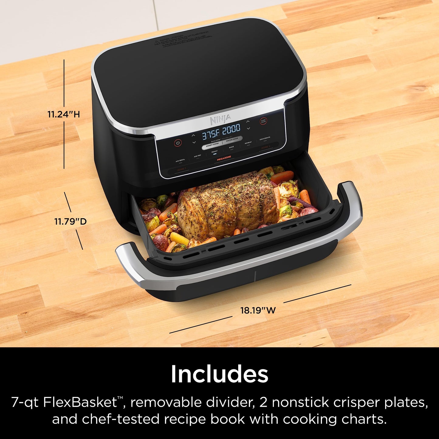 Ninja Foodi 6-in-1 8-qt. (7.6L) 2-Basket Air Fryer DualZone Technology, Match Cook & Smart Finish to Roast, Broil, Dehydrate & More for Quick, Easy Meals, Slate Grey (DZ201C) Canadian Version