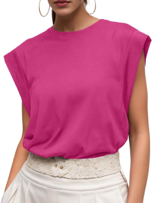 GRECERELLE Cap Sleeve Tops for Women Summer Tank Top Casual Loose Crew Neck Basic Tee Shirts