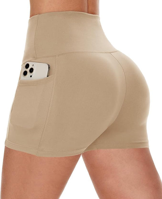 Workout Biker Shorts Women with Pockets - 3"/5" High Waisted Spandex Booty Tummy Control Gym Yoga Shorts
