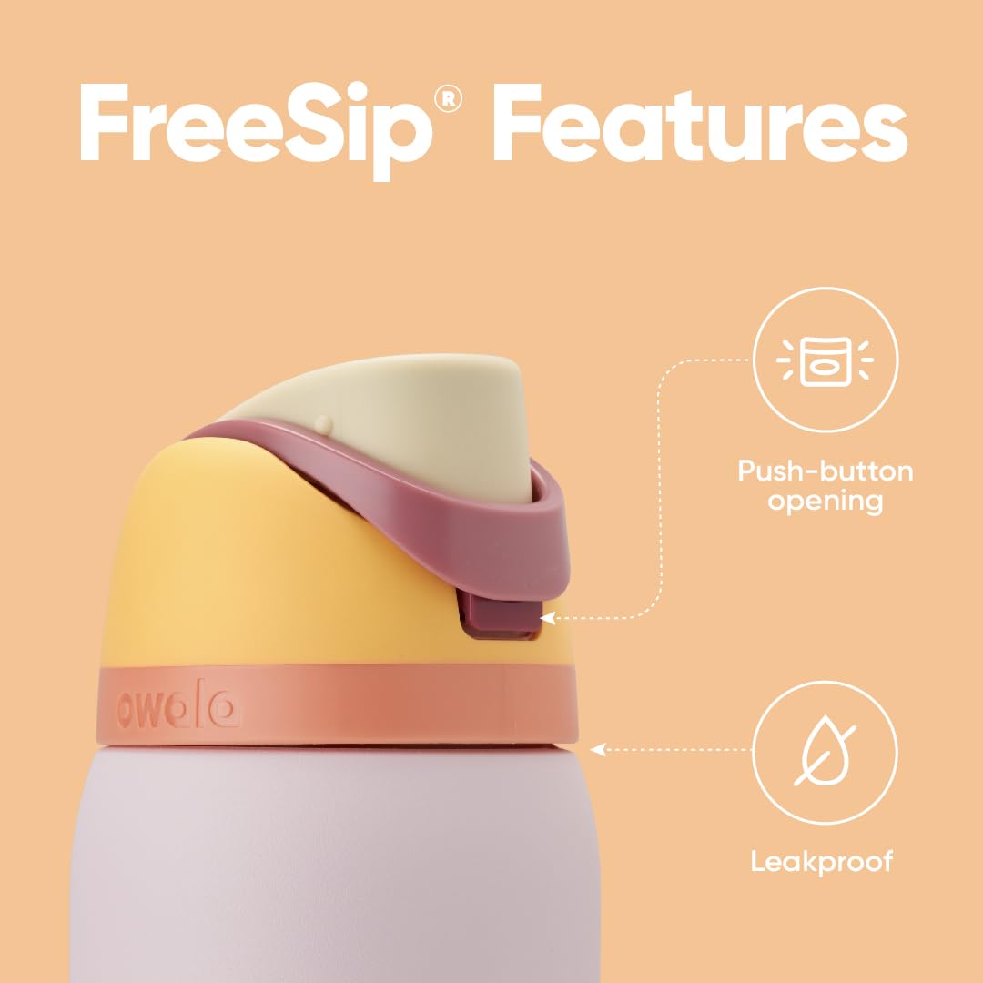 FreeSip Insulated Stainless Steel Water Bottle with Straw for Sports and Travel, BPA-Free, 24-oz, Shy Marshmallow