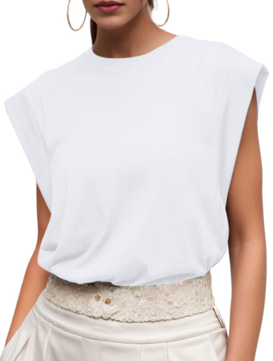 GRECERELLE Cap Sleeve Tops for Women Summer Tank Top Casual Loose Crew Neck Basic Tee Shirts