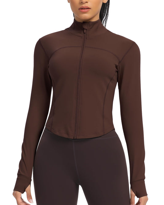 Workout Running Jackets for Women Zip Up Athletic Yoga Cropped Tops with Thumb Holes