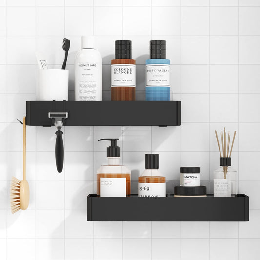 Kitsure Large Shower Caddy - 2 Pack Adhesive Shower Organizer, Drill-Free Shower Shelves for Inside Shower, Rustproof Bathroom Shelf Shower Shelf for Bathroom, Black