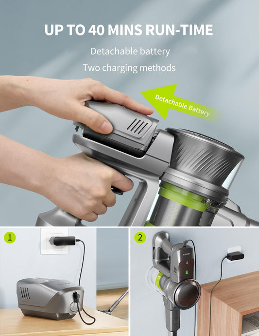 Kalado Cordless Vacuum Cleaners, 26KPA Cordless Stick Vacuum,40Min Detachable Battery,Self -Standing Aspirateur Suction Power Brushless Motor,6 in 1 Carpet Cleaner Machine for Hardwood Floor Hair Car