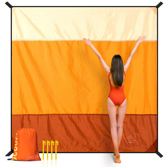 OCOOPA Beach Blanket Sand Free, Super Large 7.2'×6.8', Sandproof Waterproof, Soft Comfortable Sturdy Material, Wide Stripe Design, Light Weight Compact for Picnic, Vacations
