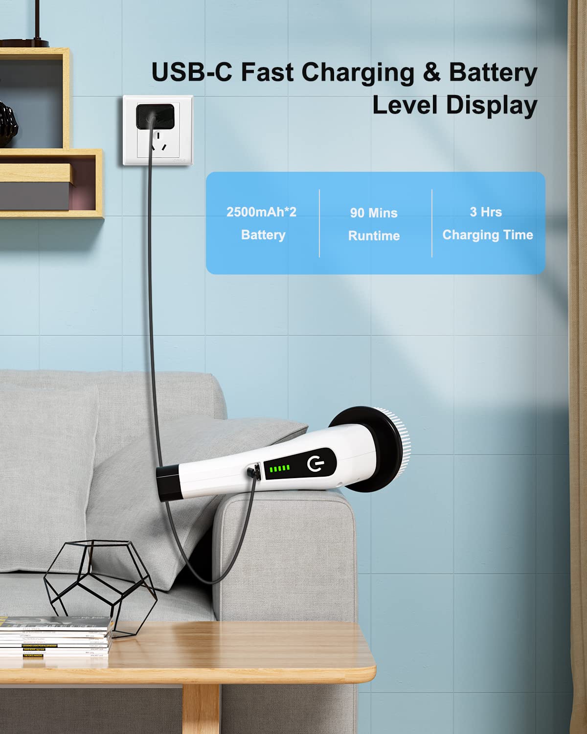 Leebein Electric Spin Scrubber, Cordless Cleaning Brush with 8 Replaceable Brush Heads, Tub and Floor Tile Power Scrubber Dual Speed with Adjustable & Detachable Handle for Bathroom Cleaning