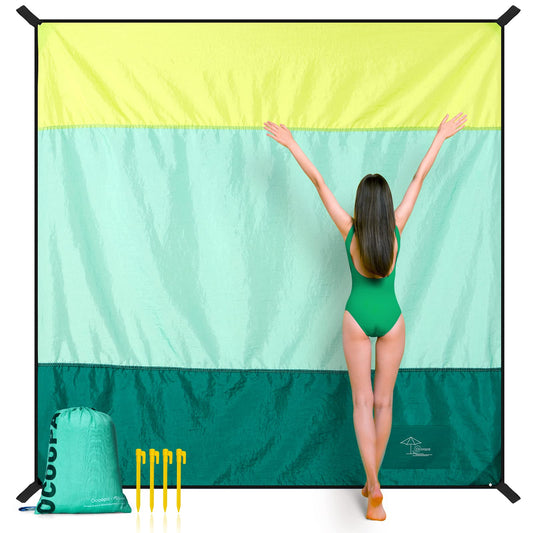 OCOOPA Beach Blanket Sand Free, Super Large 7.2'×6.8', Sandproof Waterproof, Soft Comfortable Sturdy Material, Wide Stripe Design, Light Weight Compact for Picnic, Vacations