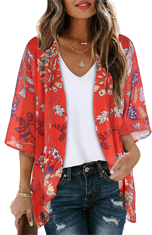 CHICALLURE Womens Summer Tops Kimono Cardigan Floral Beach Cover up Casual Jackets Shirts