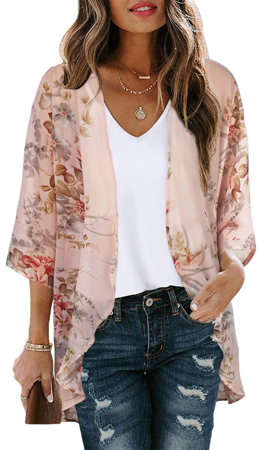 CHICALLURE Womens Summer Tops Kimono Cardigan Floral Beach Cover up Casual Jackets Shirts